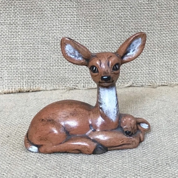 Vintage Other - Vintage Mama And Baby Deer Ceramic Figurine Fairy Cottage Goblin Core Woodland